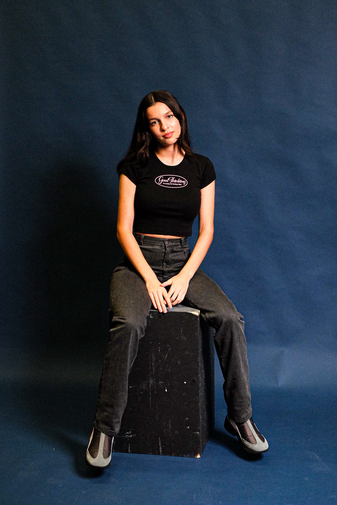 Losing My Mind Baby Tee (Black)
